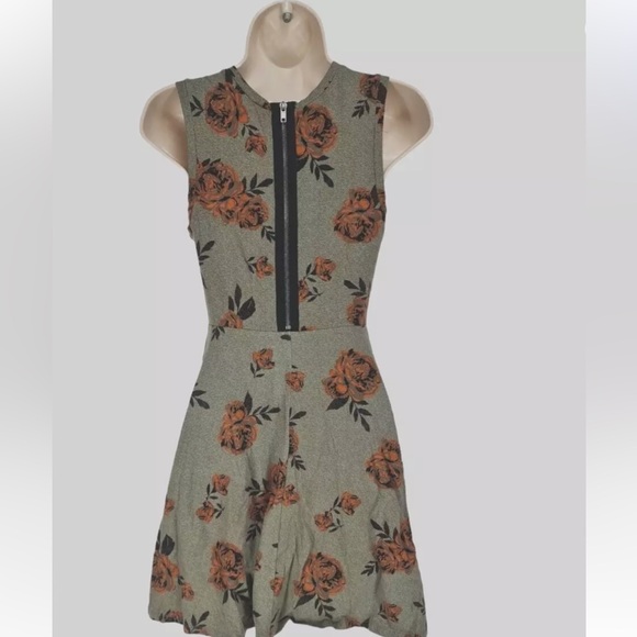 VANS Olive Green Floral Mini Fit & Flare Dress Stretch - Picture 3 of 5